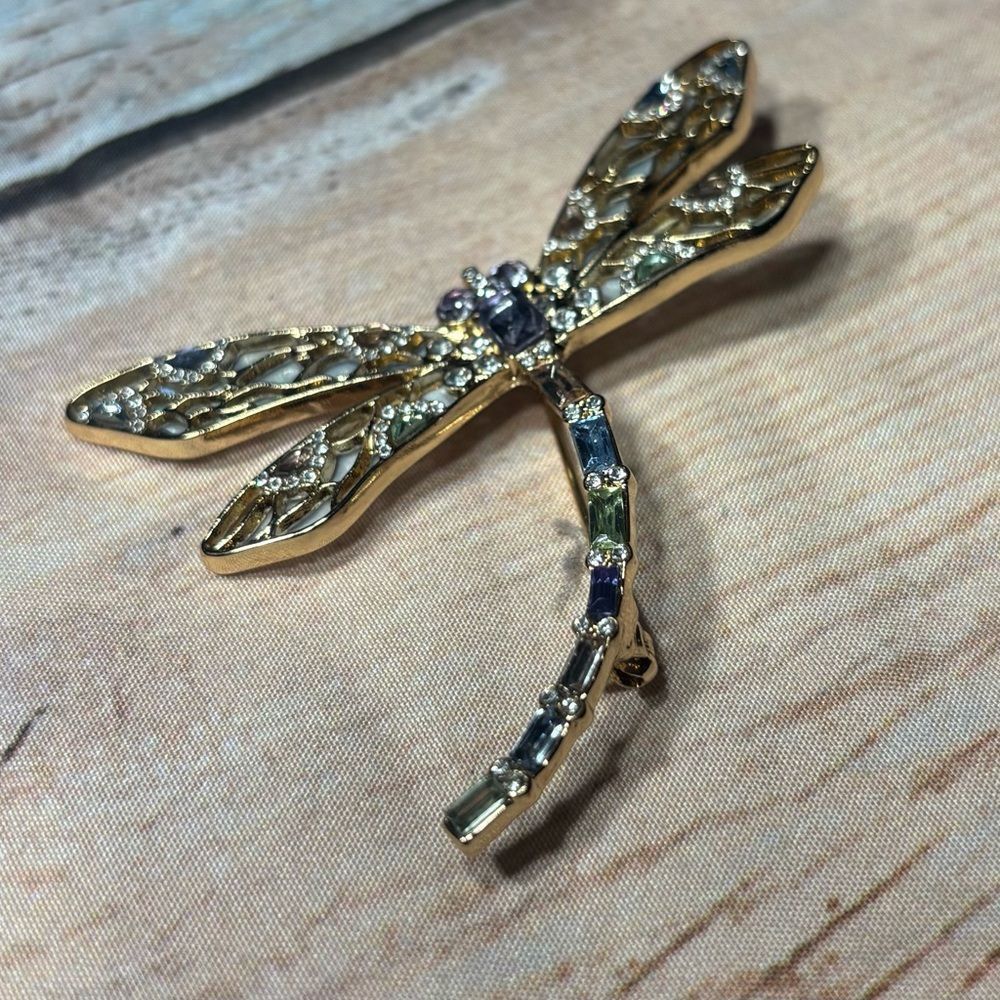 New Gold Dragonfly Brooch with Multicolored Stones